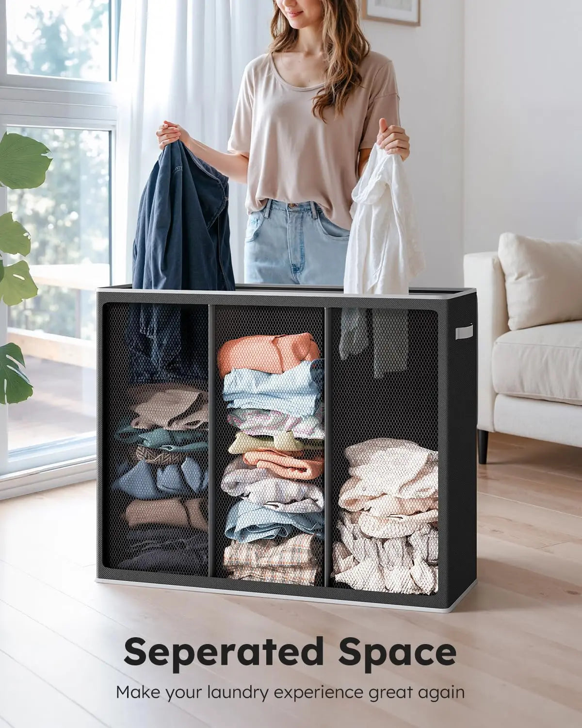 Extra Large 3-Section Laundry Hamper with Lid