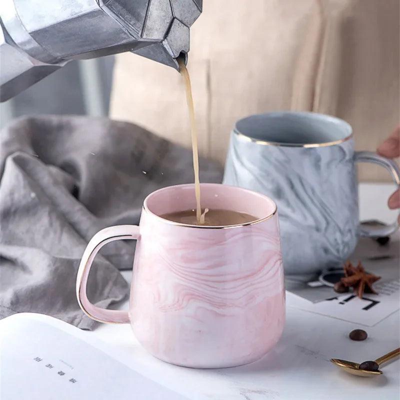 Nordic Marble Ceramic Mug with Gold Rim