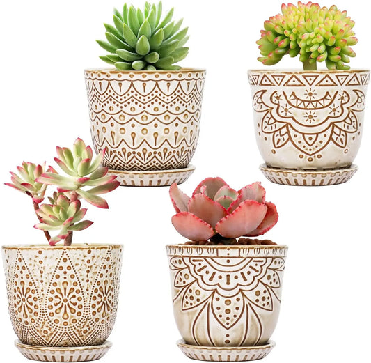 Set of 4 Ceramic Plant Pots