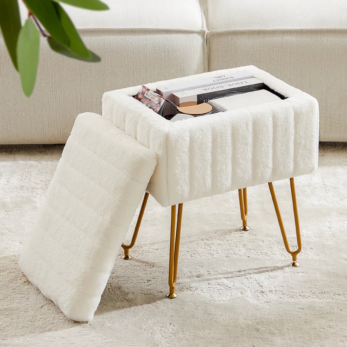 Faux Fur Hidden Storage Ottoman