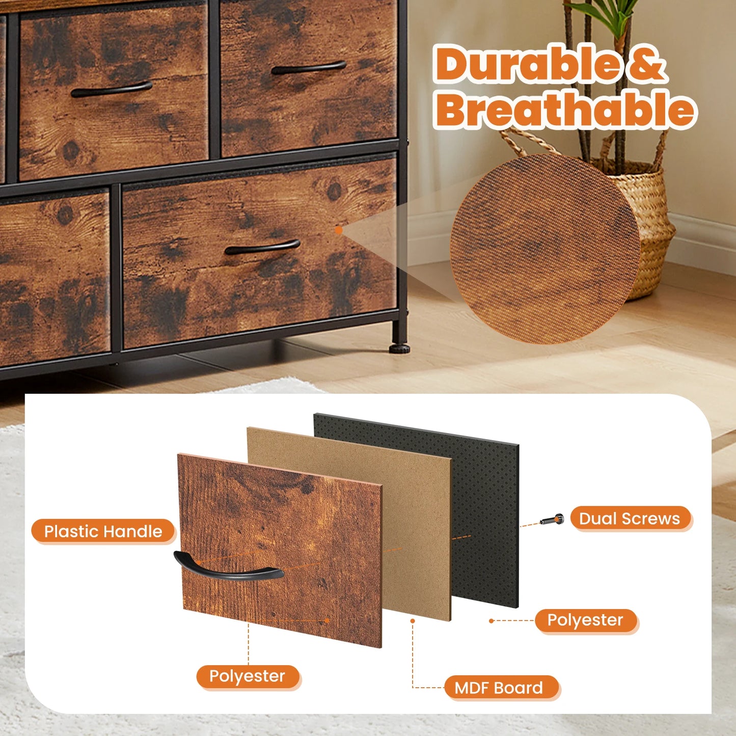 Storage Cabinet With 5 Fabric Drawers