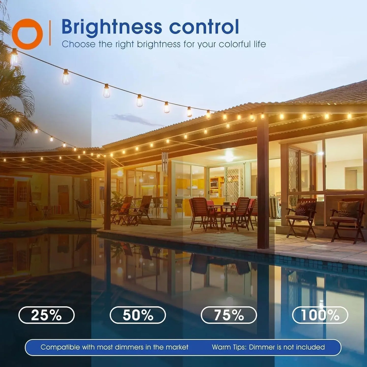 150FT Dimmable LED Patio String Lights