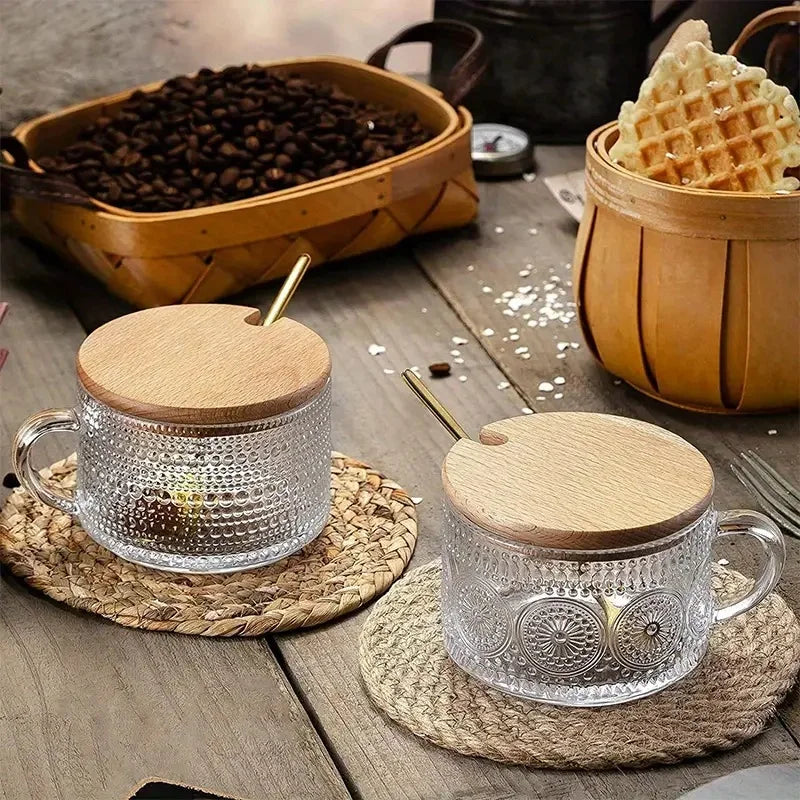 15.2oz Glass Cups, Lids, Spoons