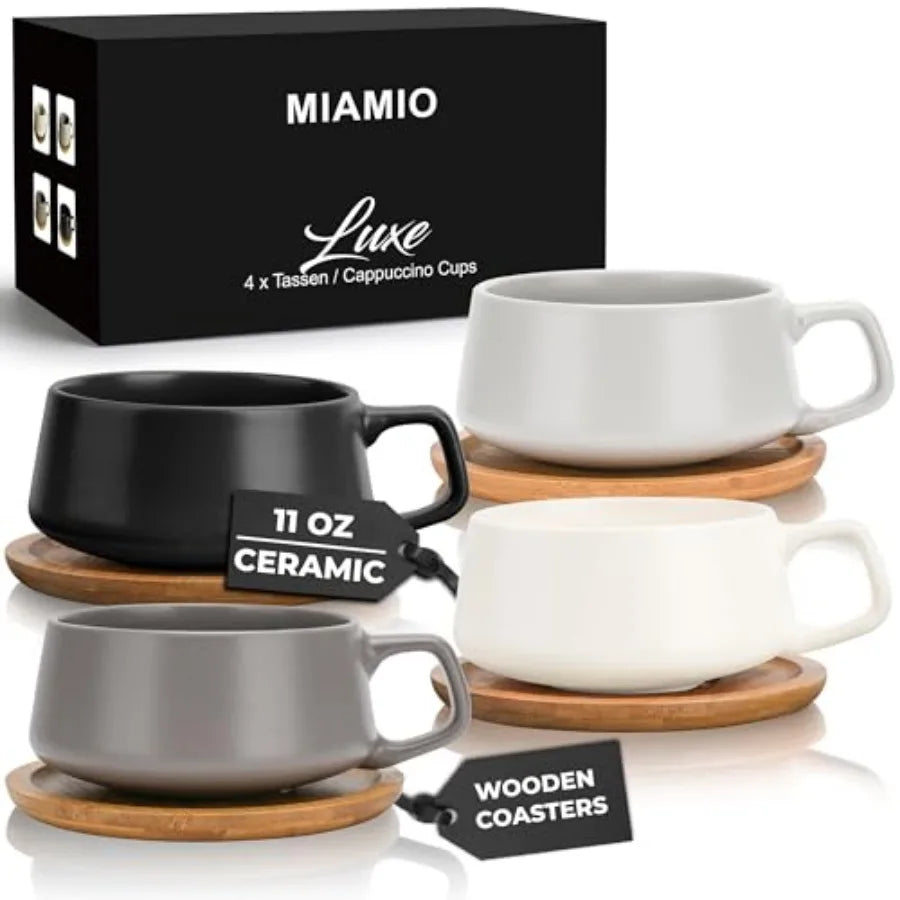 Set of 4 Ceramic Cups and Saucers