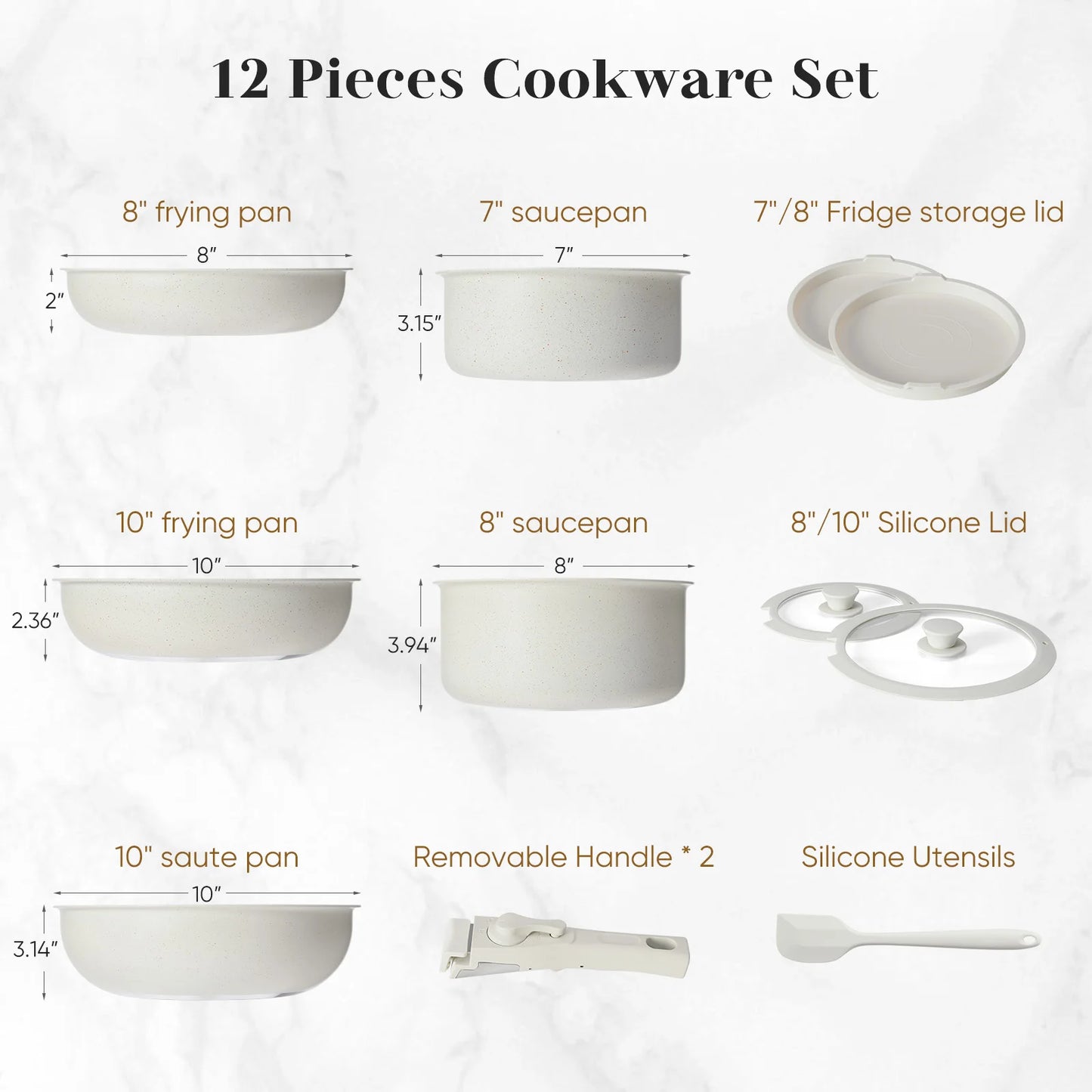12-Piece Kitchen Cookware with Removable Handle