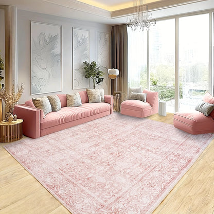 Pink floral large area rug