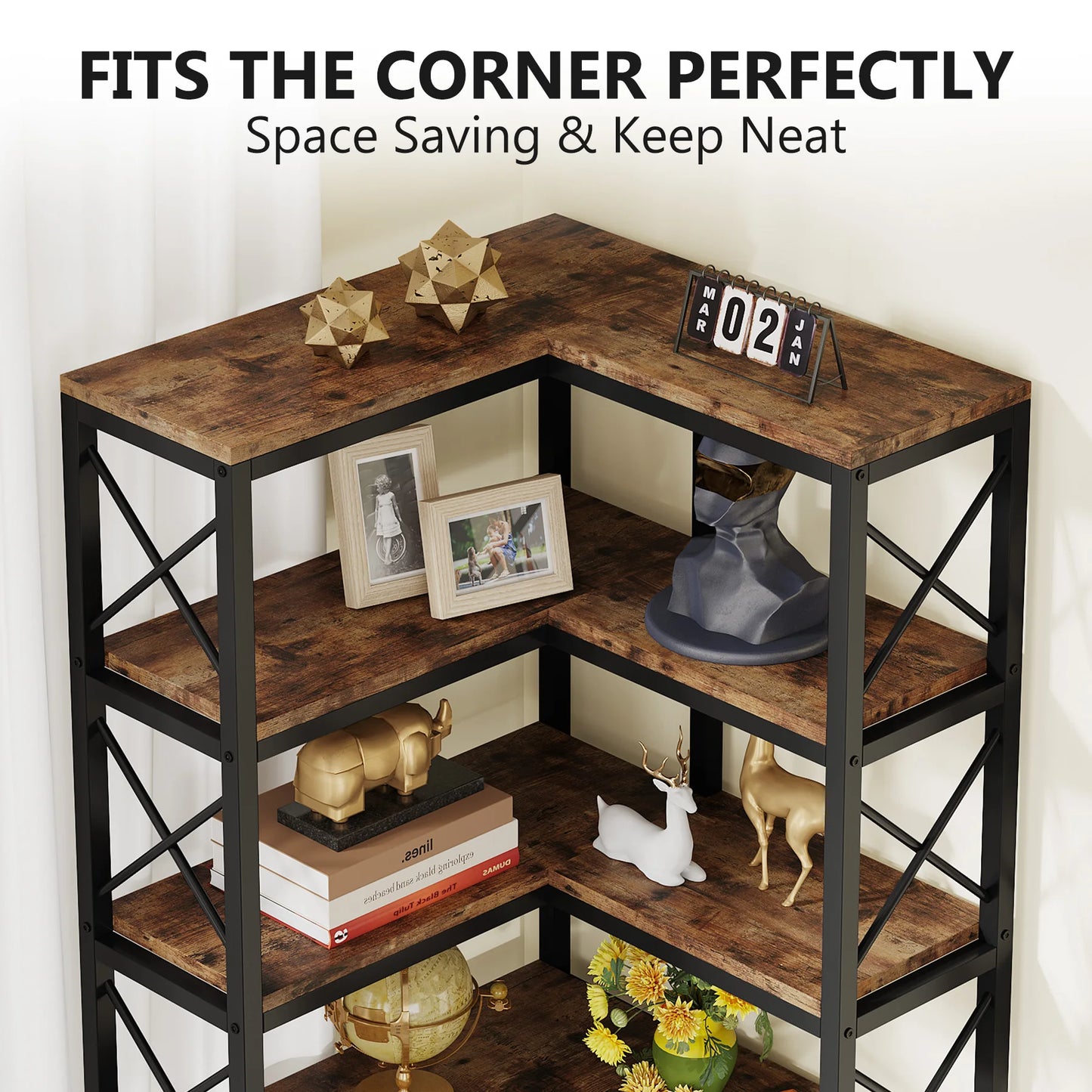 Tribesigns 7-Shelf Corner Bookshelf w/ Metal Frame