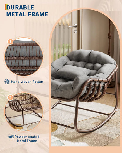 Oversized Papasan Rocking Chair With Cushion