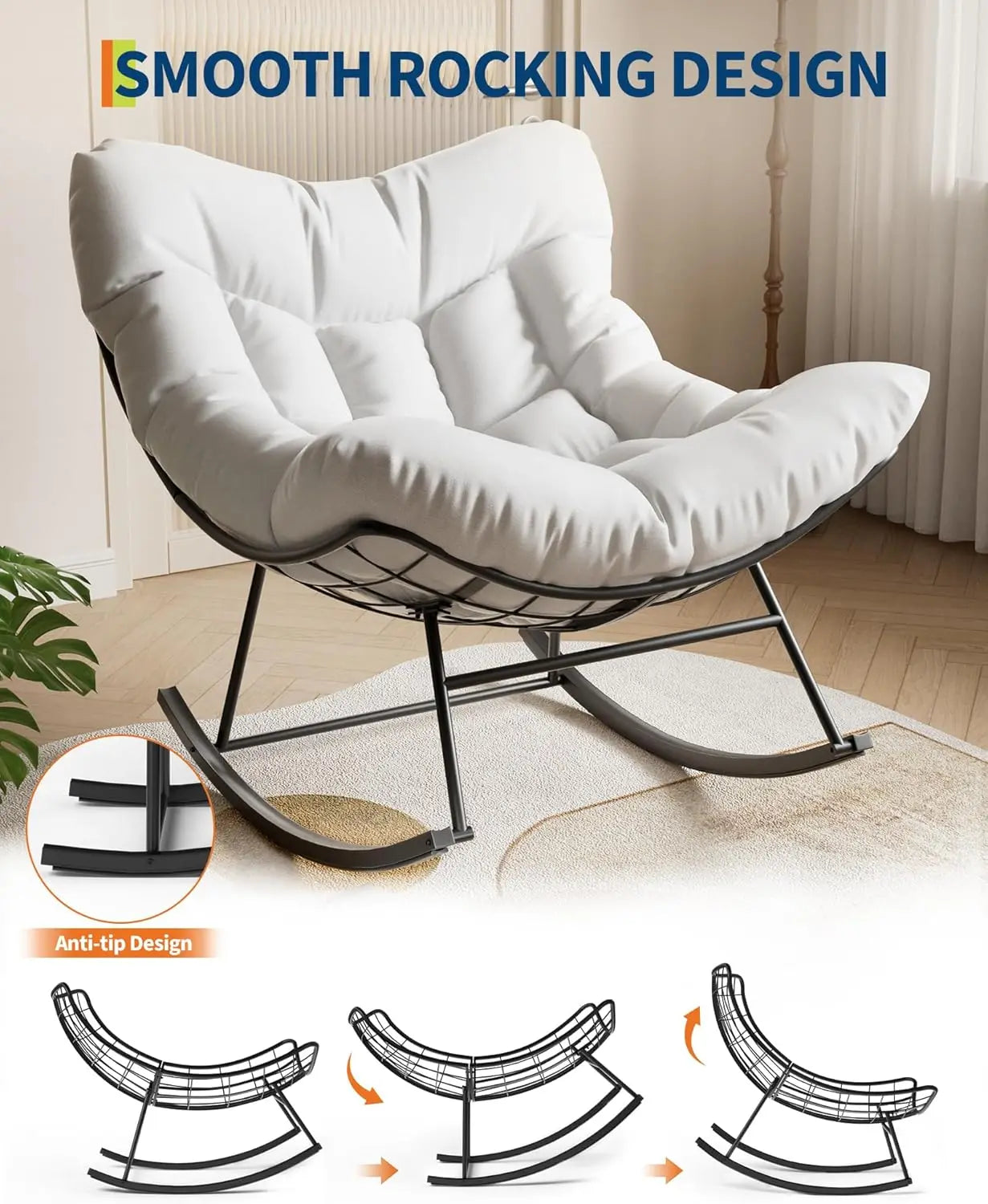 Outdoor/Indoor Oversized Rocking Chair with Footrest