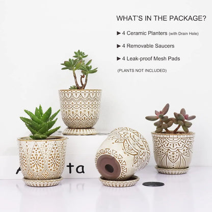 Set of 4 Ceramic Plant Pots