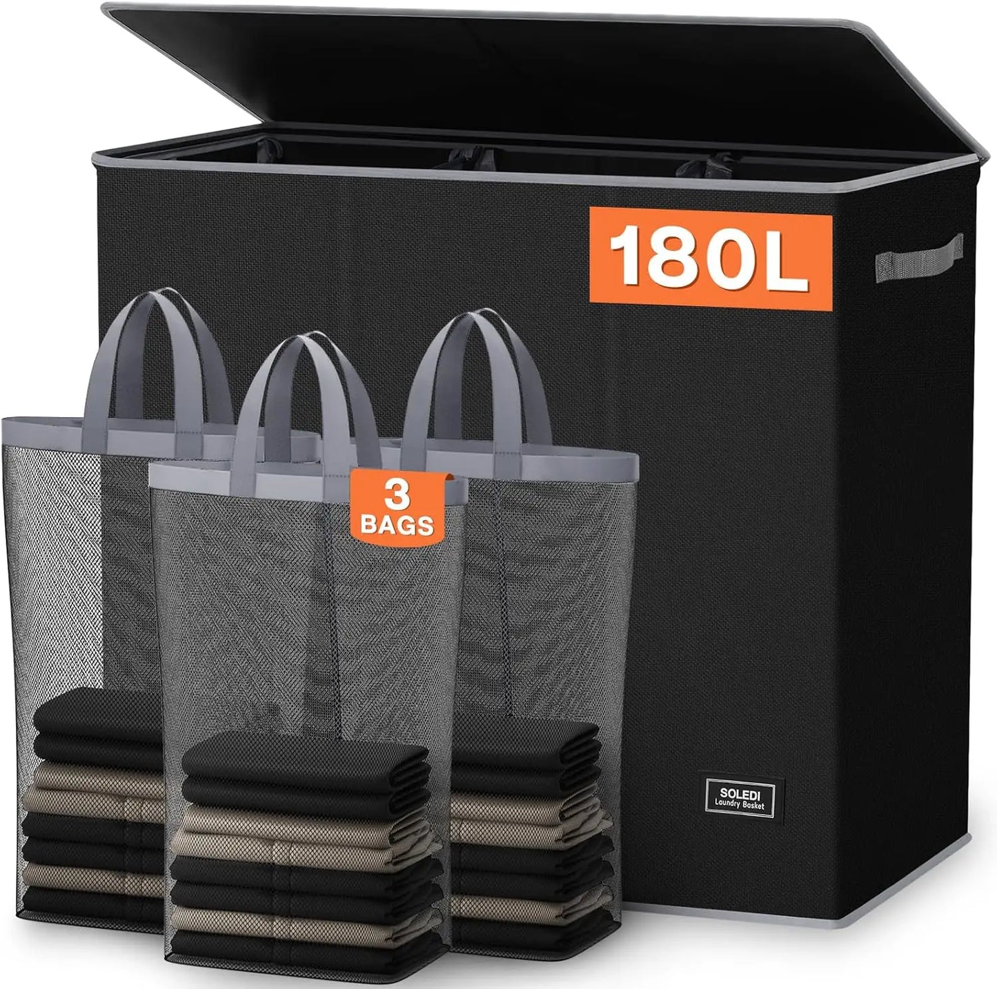 Extra Large 3-Section Laundry Hamper with Lid