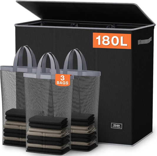 Extra Large 3-Section Laundry Hamper with Lid