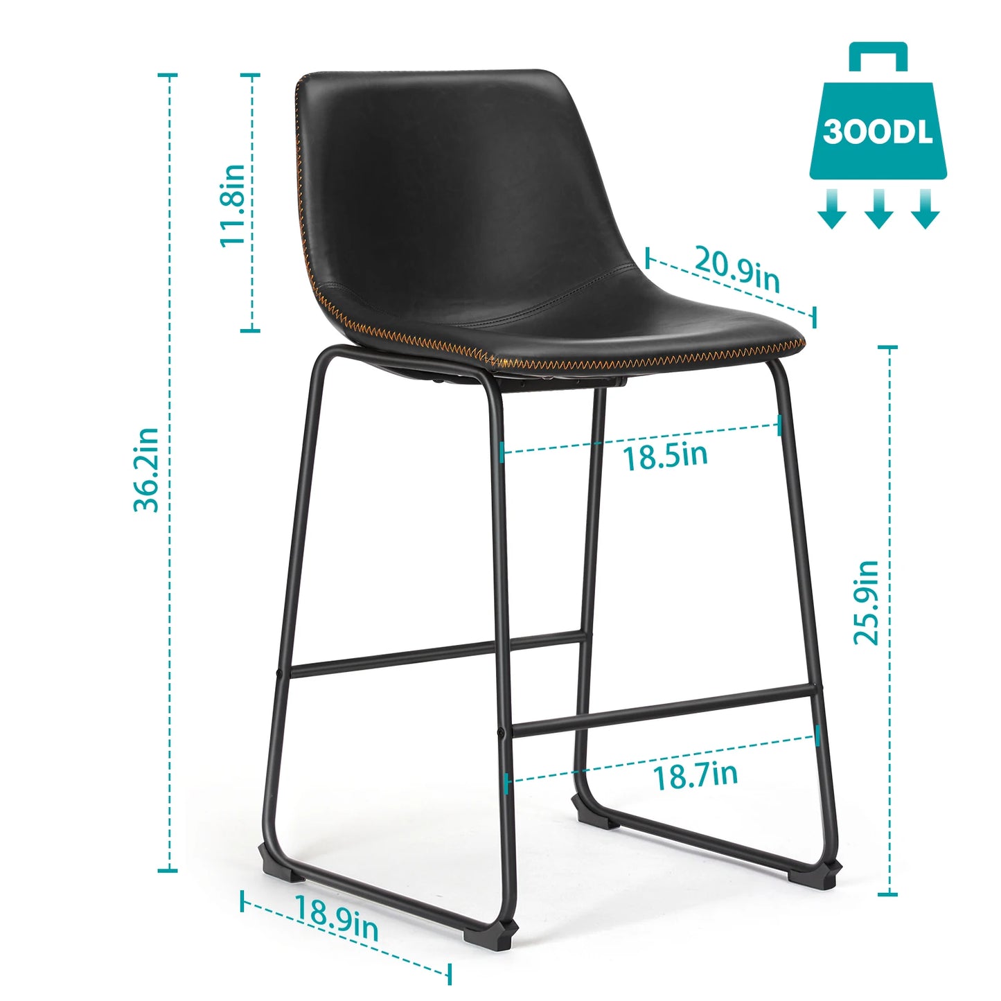 Set of 2 Modern Faux Leather Counter Height Bar Stools