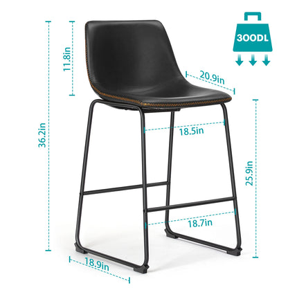 Set of 2 Modern Faux Leather Counter Height Bar Stools