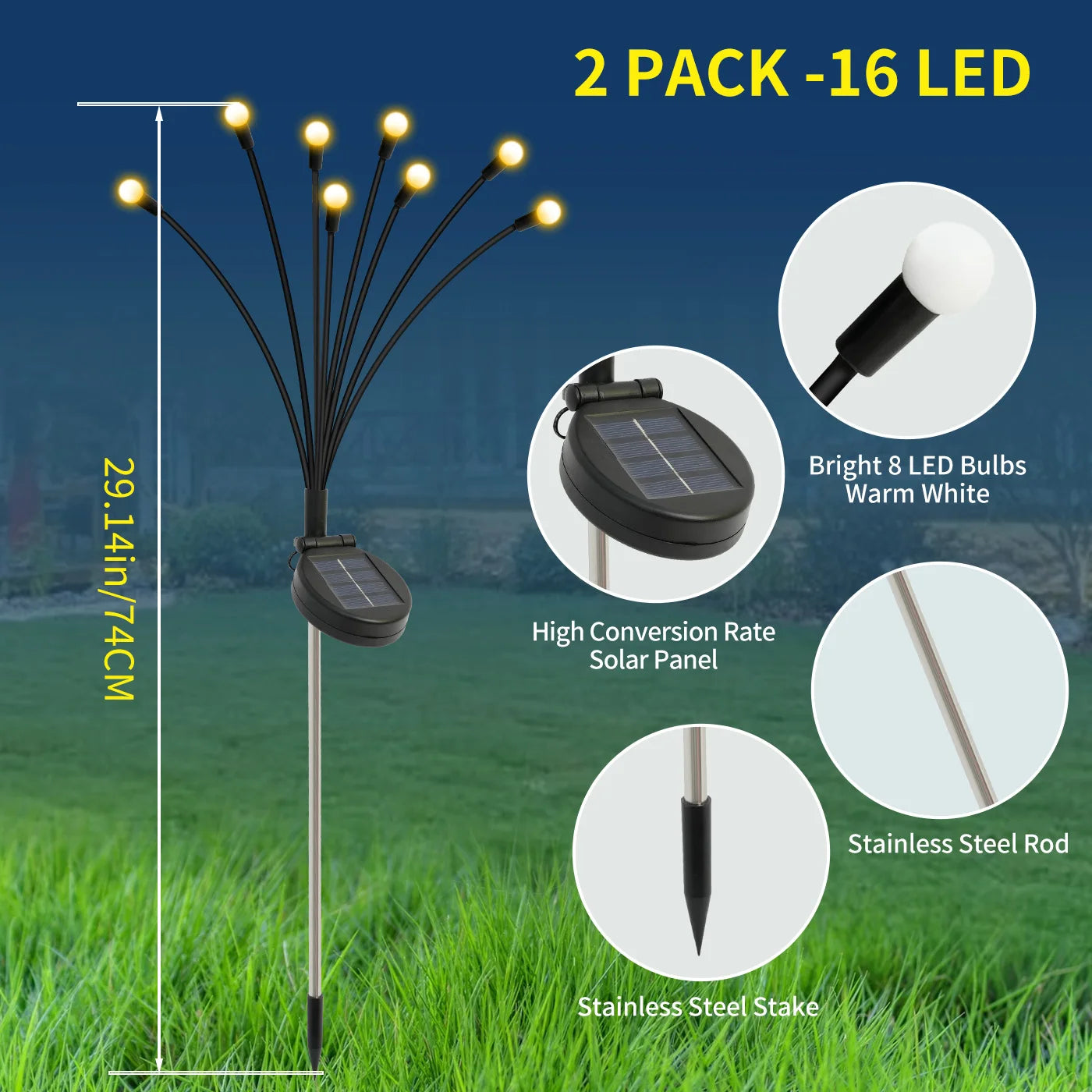 8-Head Outdoor Solar Firefly Lights LED