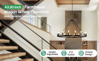 16-Light Wagon Wheel Chandelier