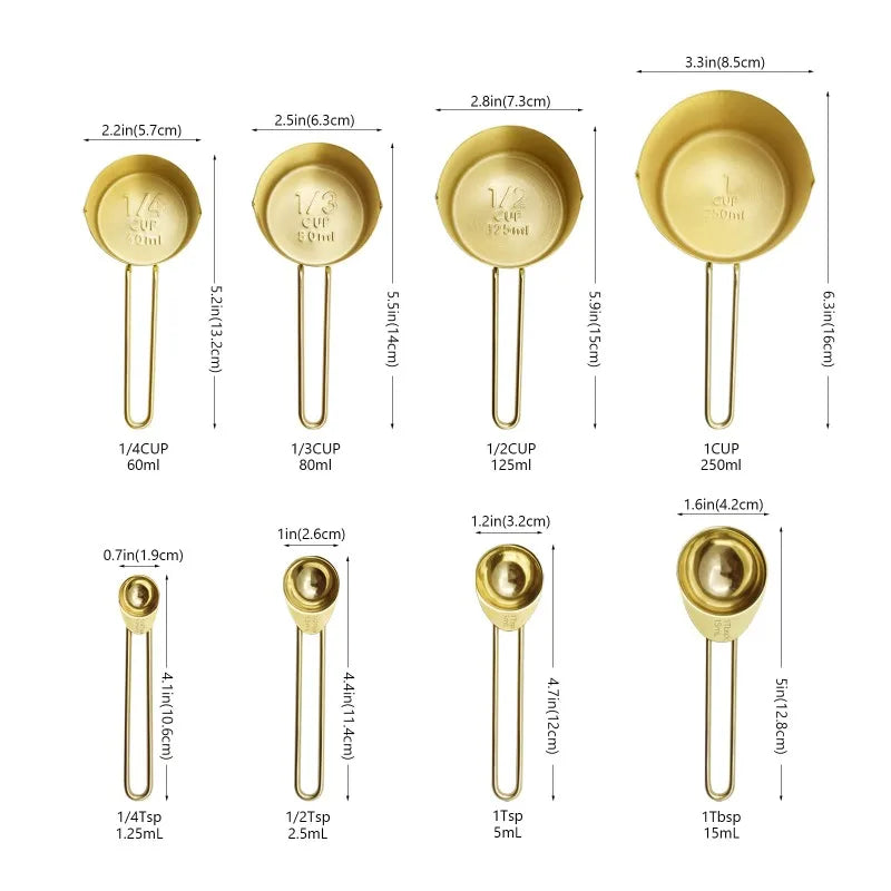 Gold or Wooden Handle Measuring Cups and Spoons Set