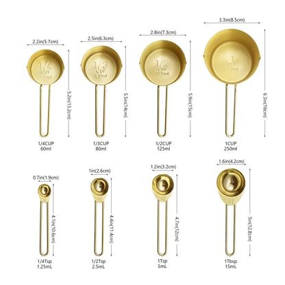 Gold or Wooden Handle Measuring Cups and Spoons Set