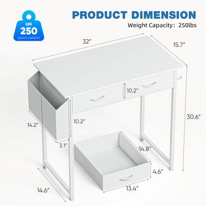 32in Computer Desk with Fabric Storage Drawers