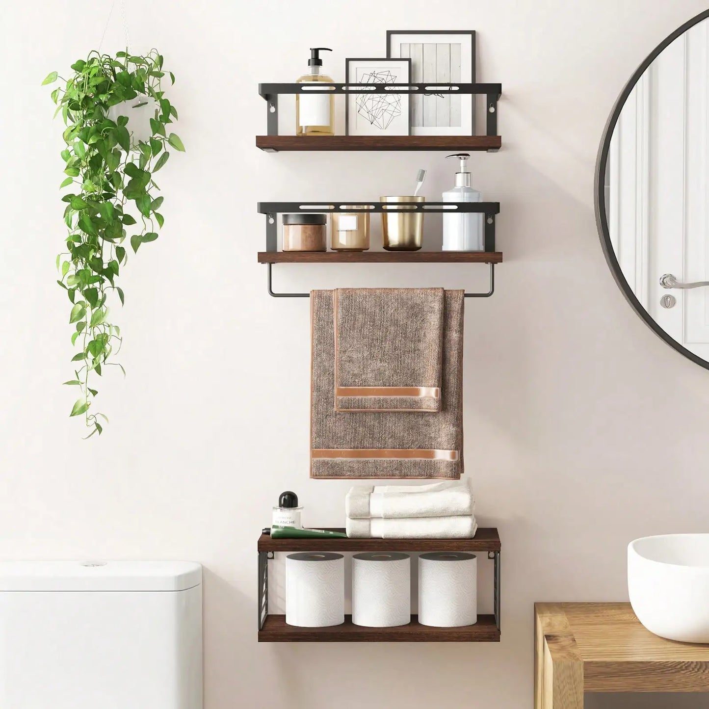 Floating Rustic Wood Bathroom Shelves