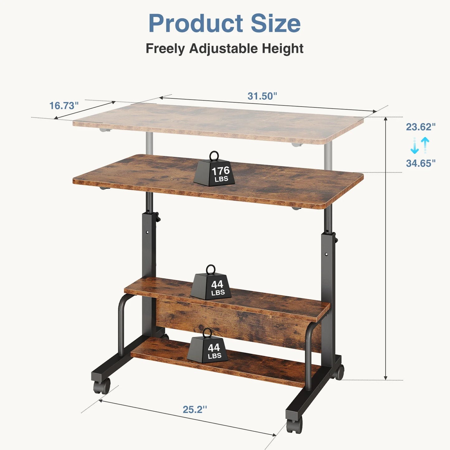 31.5in Adjustable, Mobile Standing Computer Desk