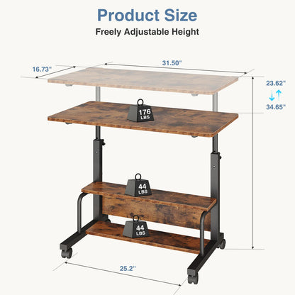 31.5in Adjustable, Mobile Standing Computer Desk