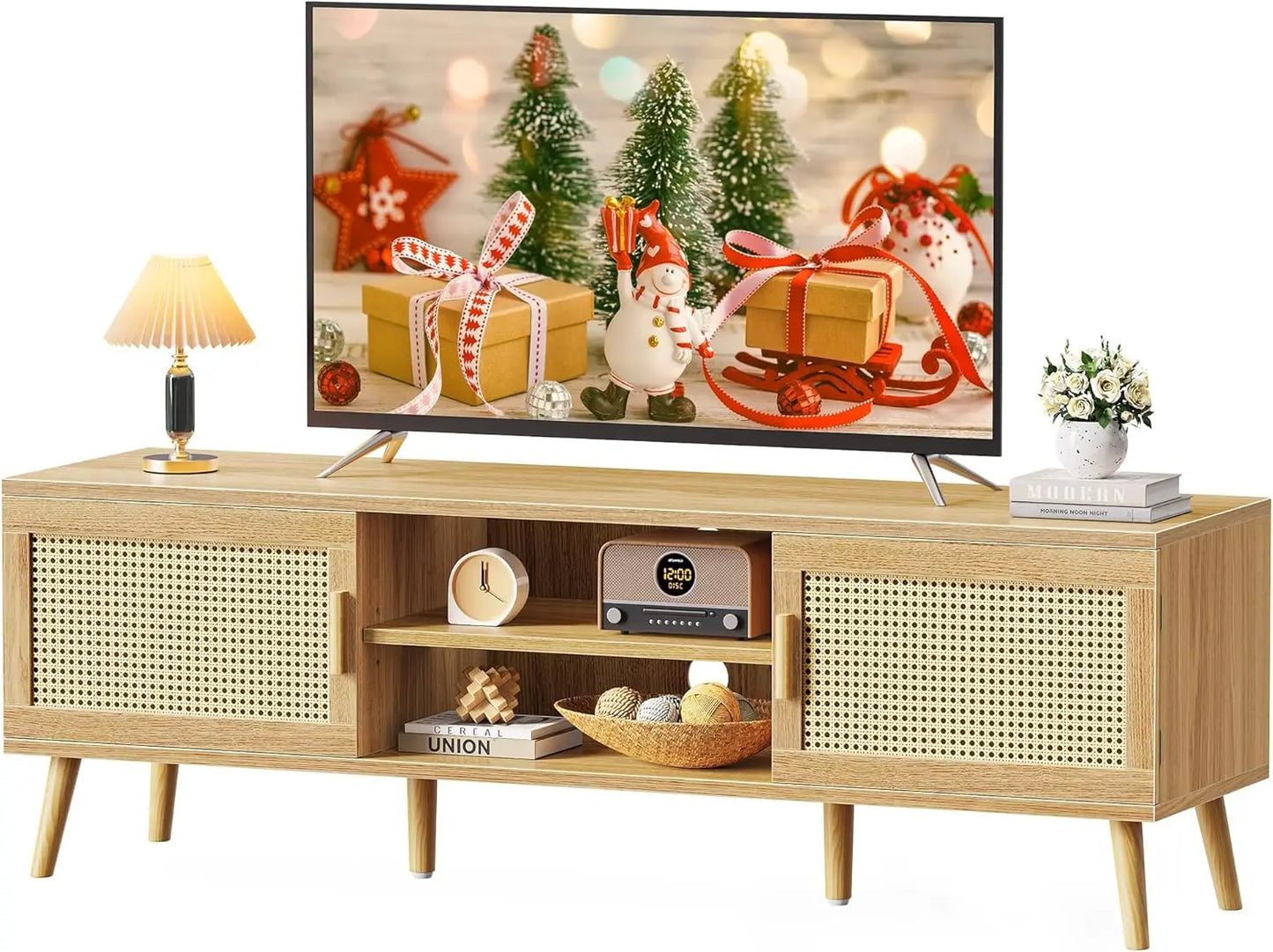 Boho TV Stand with 2 Cabinets & Shelving