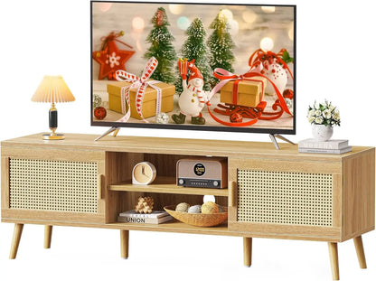 Boho TV Stand with 2 Cabinets & Shelving