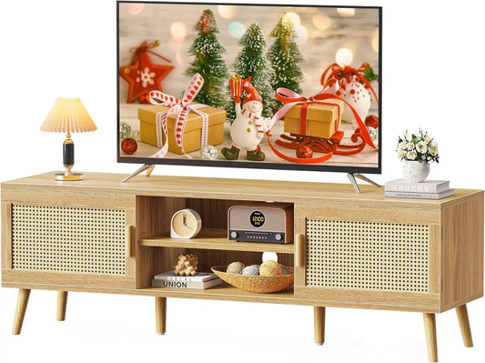 Boho TV Stand with 2 Cabinets & Shelving