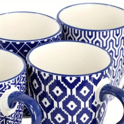 6-piece blue and white ceramic mug set