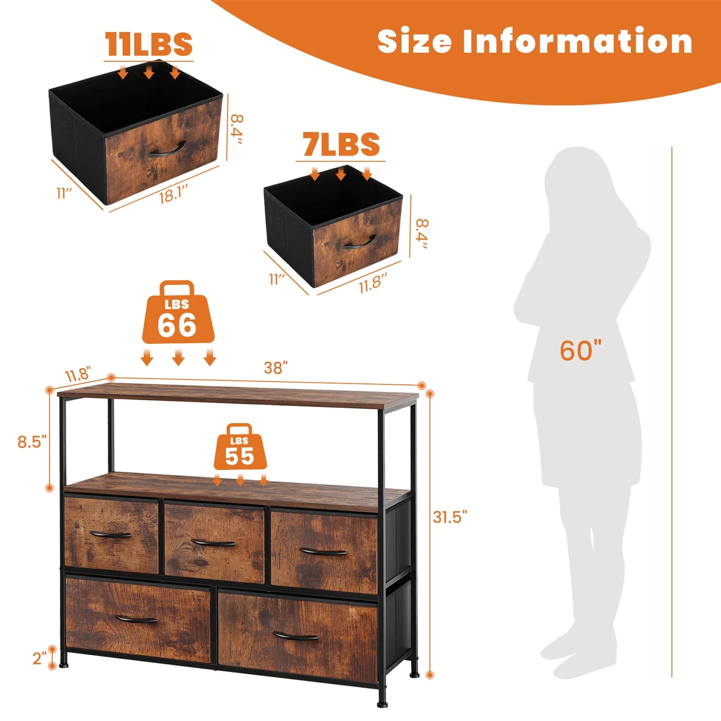 Storage Cabinet With 5 Fabric Drawers