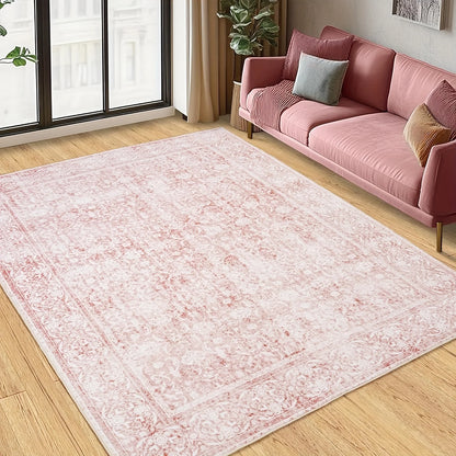 Pink floral large area rug