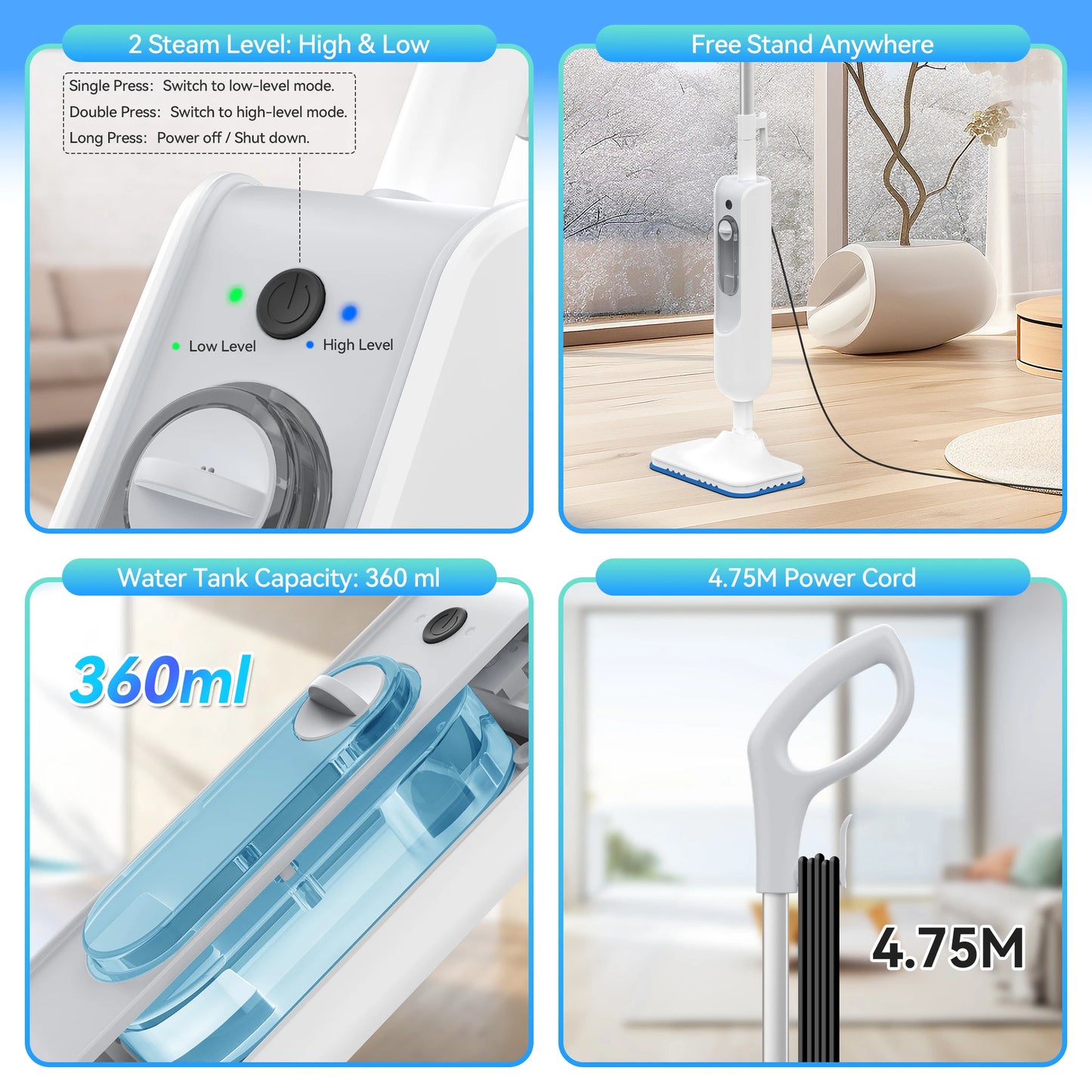 High Temp Steam Mop 6 in 1 Scrubbing  Power