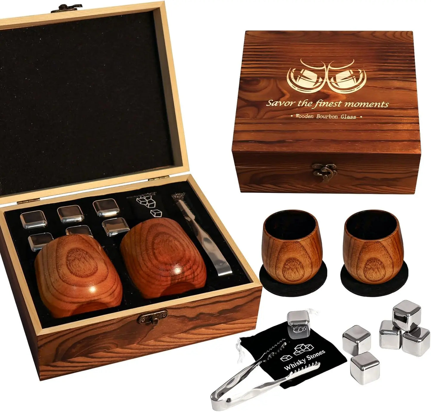 Handcrafted Charred Wooden Whiskey Glass Set