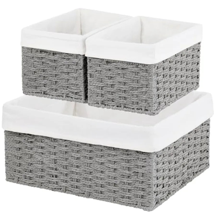 3-Pack Woven Rope Wicker Baskets