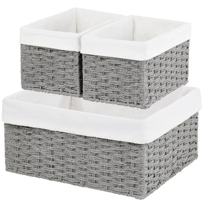 3-Pack Woven Rope Wicker Baskets