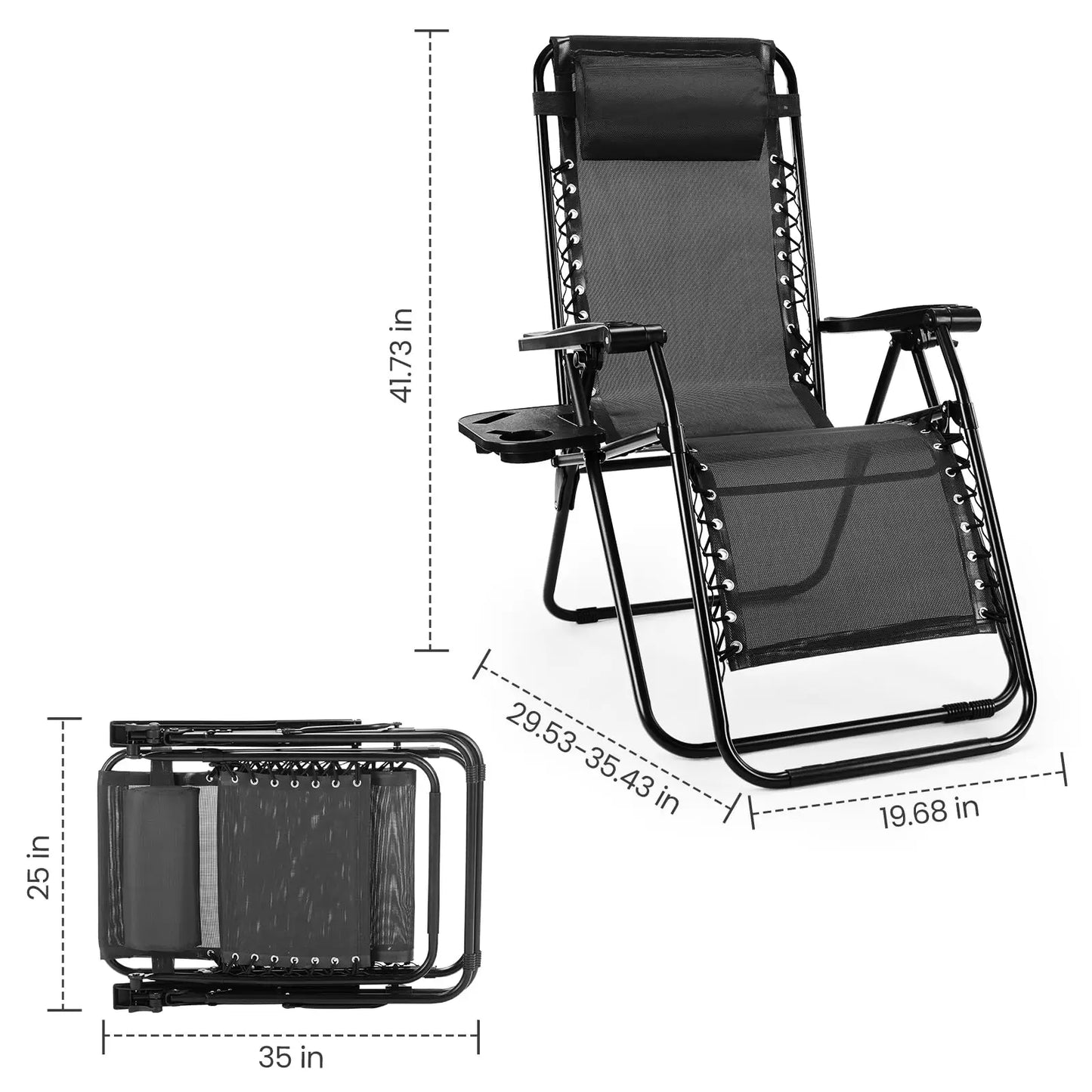 2pc Zero Gravity Lounge Chair, Cup Holder