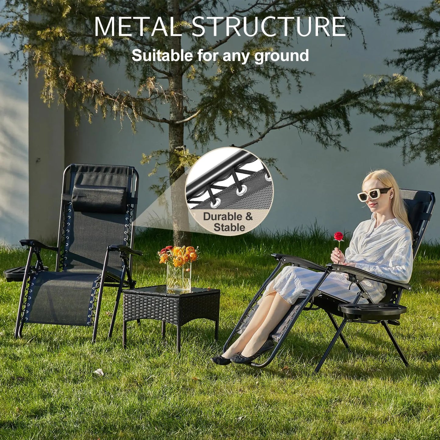2pc Zero Gravity Lounge Chair, Cup Holder