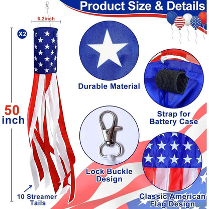 2 Pk Lighted American Flag Windsock