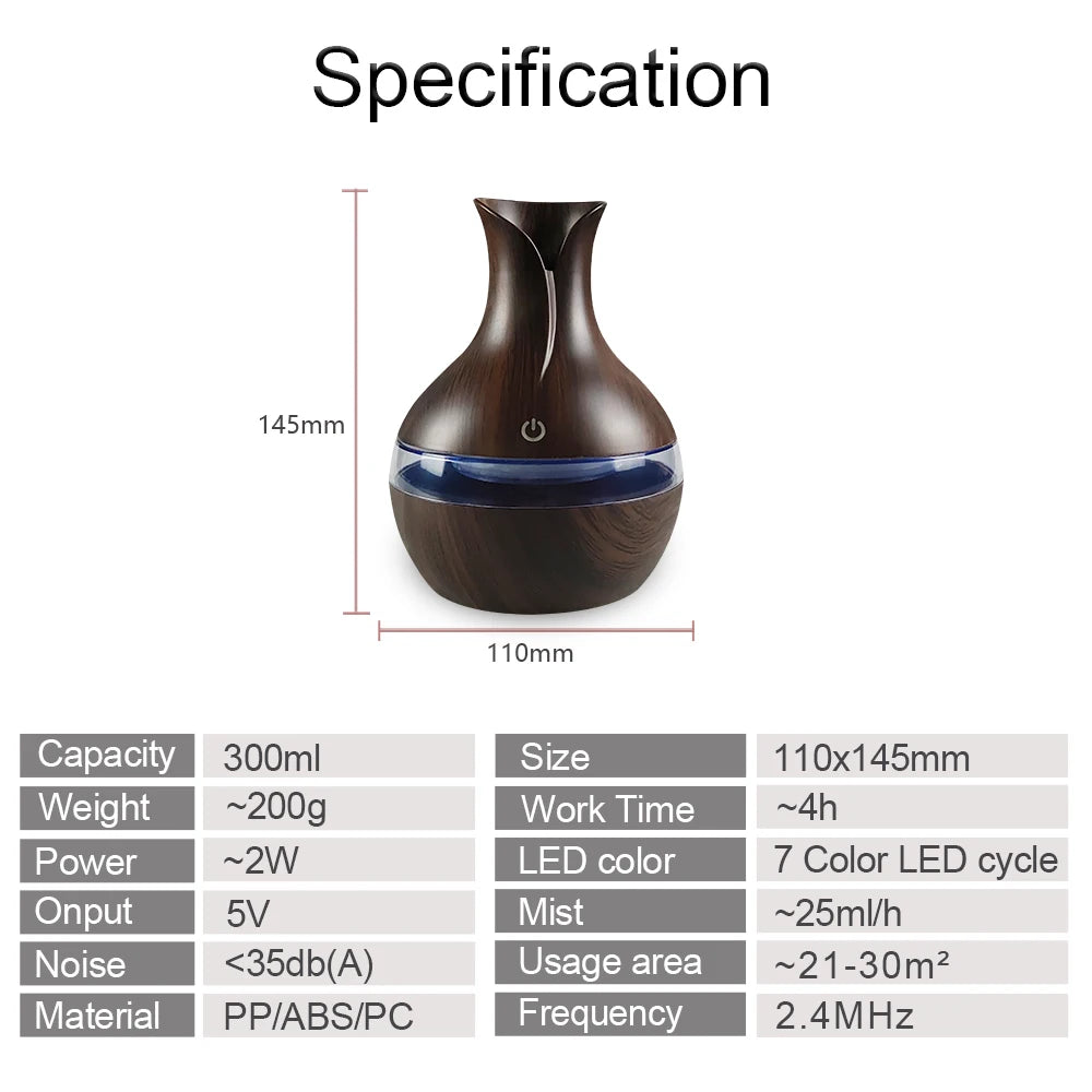 300ml 7-Colors LED Aromatherapy Diffuser/Humidifier