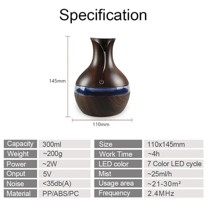 300ml 7-Colors LED Aromatherapy Diffuser/Humidifier