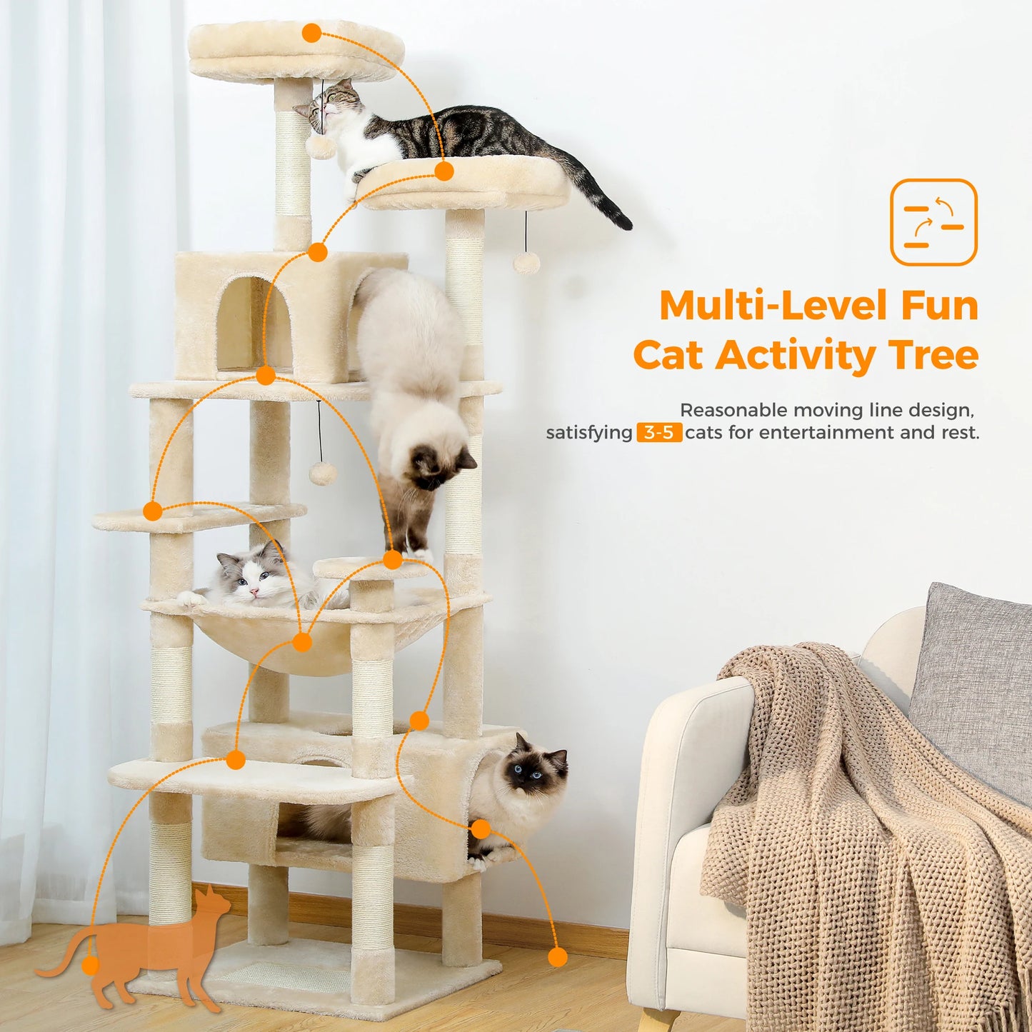 Large Tree & Tower for Indoor Cats With Scratching Posts
