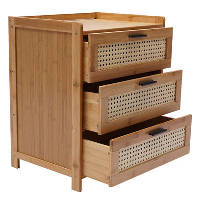 3- Drawer Bamboo Wood Bedside Nightstand