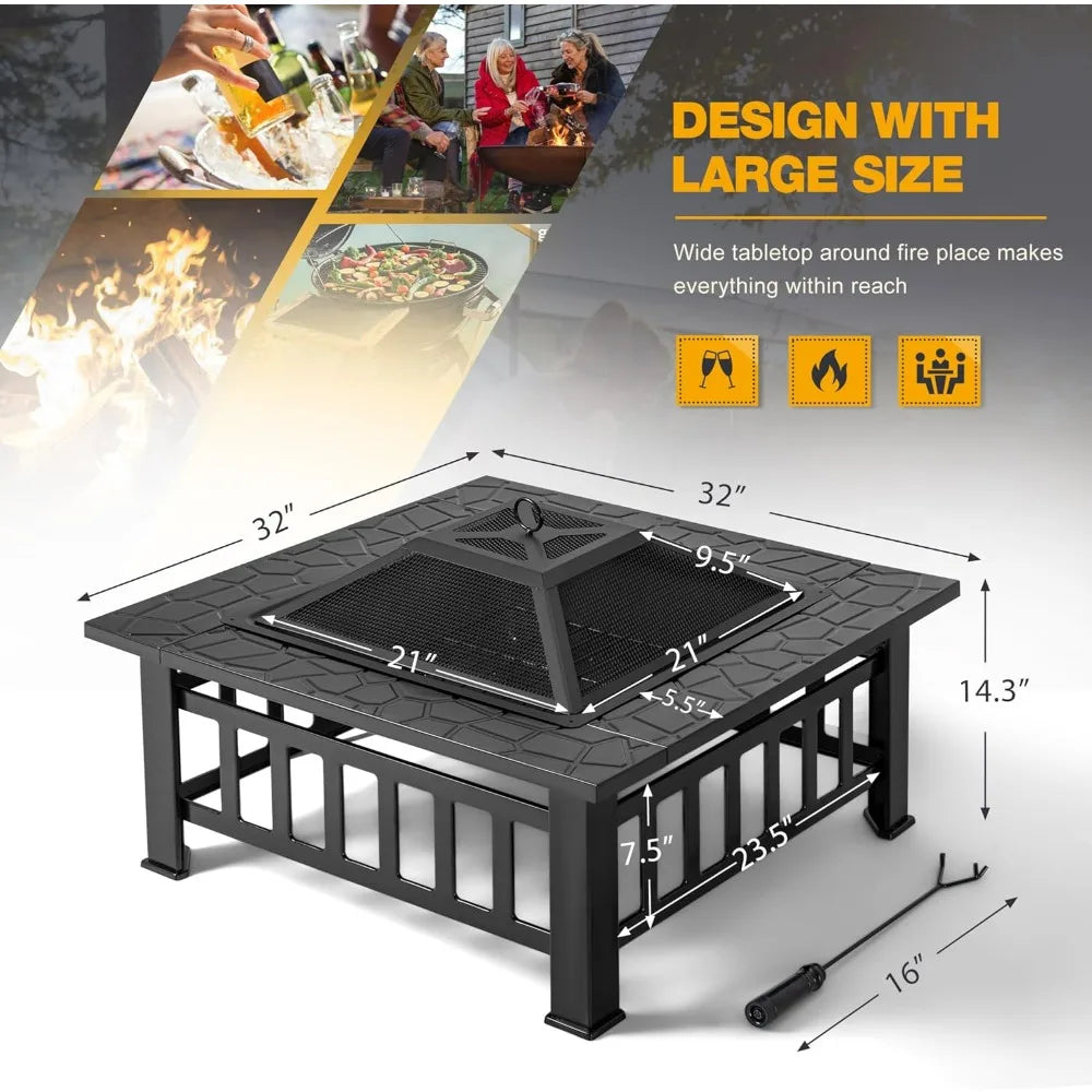32 Inch Metal Fire Pit Table
