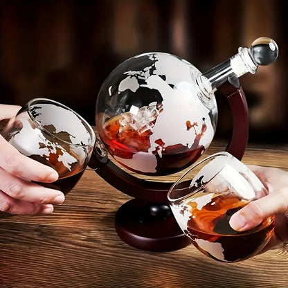 World Map Etched Glass Cups with Decanter
