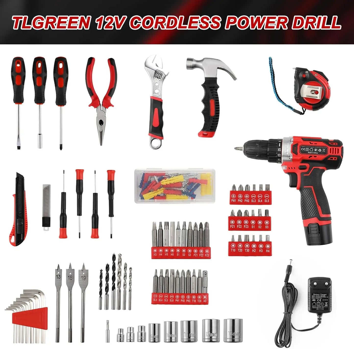 138 Pcs Power Tool Set with 12V Cordless Drill