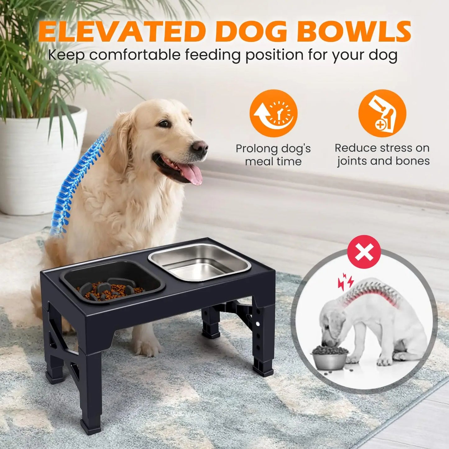 2-in-1 Elevated Slow Feeder & Water Bowls