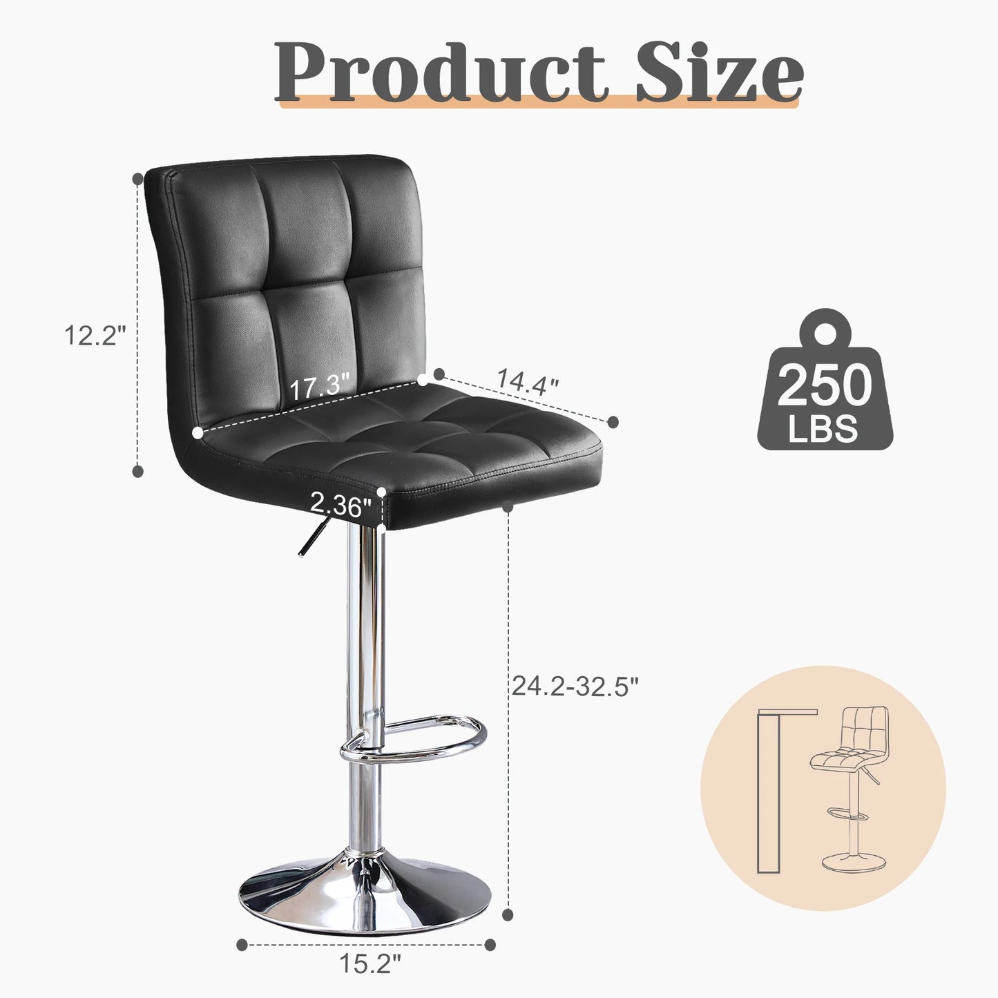 Leather Bar Stools Set of 2-up to 250lbs