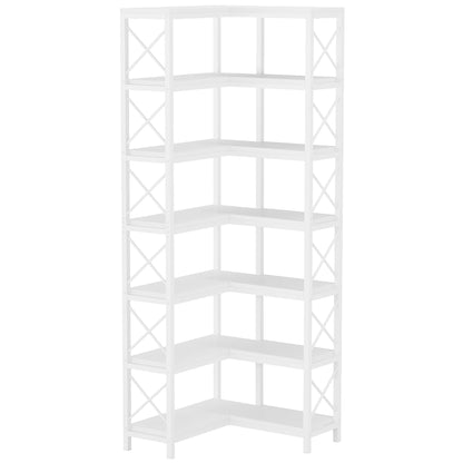 Tribesigns 7-Shelf Corner Bookshelf w/ Metal Frame