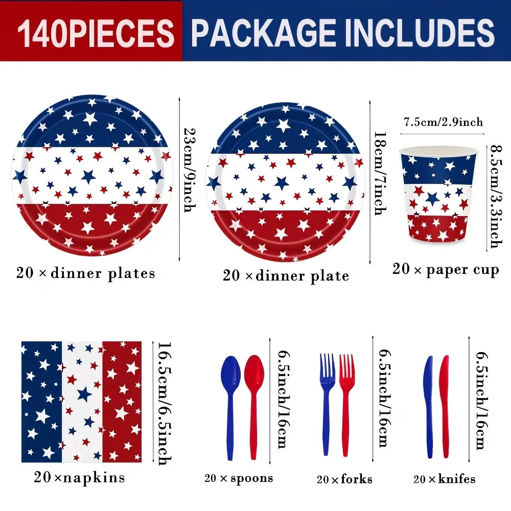 138pcs Patriotic Themed Tableware Set